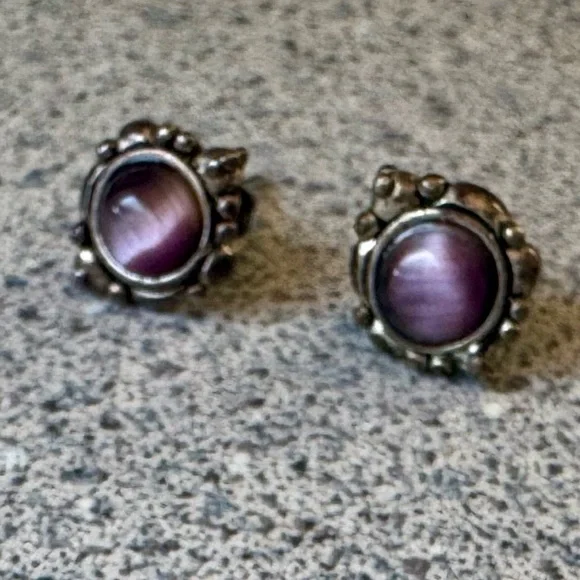 Vintage Avon 90s moonstone tiger eye stud earrings amethyst silver 1990s studs - Picture 11 of 11